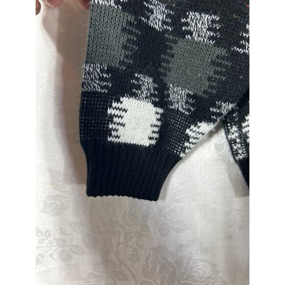 Vintage Sweater Large Black White Gray Geometric Print Crew Neck USA - Picture 2 of 10